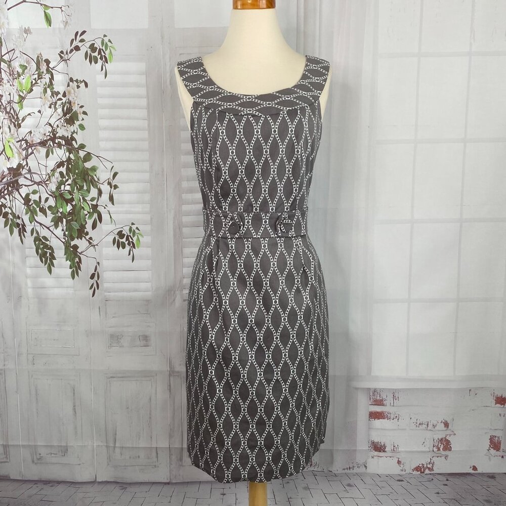 Robbie Bee 6 Sheath Dress Tab-detail Waist Gray Lined Pockets Stretch Sleeveless